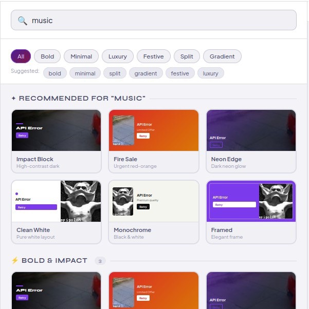 Predefined Banner Template Library – Bold, Minimal, Festive, Gradient Layouts